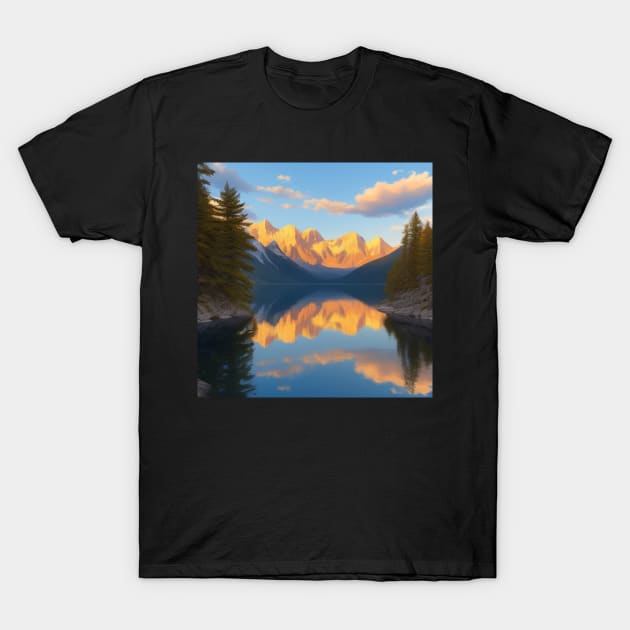 Mountain Lake at Golden Hour T-Shirt by CursedContent